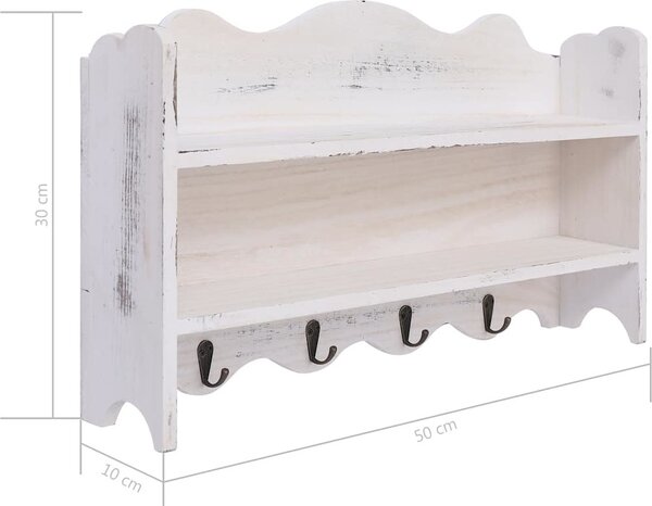 VidaXL Nástěnný věšák 50 x 10 x 30 cm dřevo [284236] Barva: Bílá