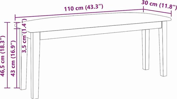 VidaXL Lavice 110 cm z masivního dřeva s gumou [4102602] Barva: Přírodní