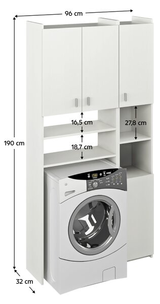 KONDELA Skříňka nad pračku s regálem, bílá, MIRALI