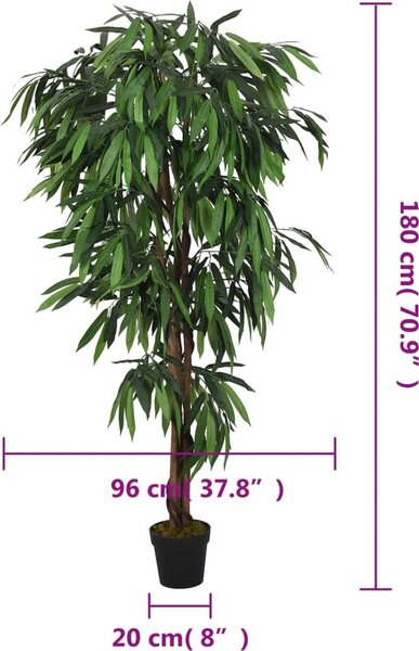 VidaXL Umělý mangovník 900 listů 180 cm zelený [359033]