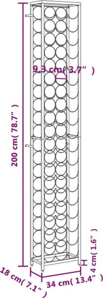 VidaXL Stojan na víno na 57 lahví černý 34 x 18 x 200 cm tepané železo [358366]