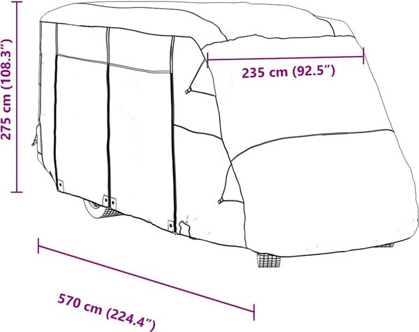 VidaXL Krycí plachta na obytný vůz šedá 570x235x275cm netkaná textilie [4015876]