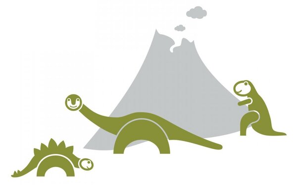 Dinosauři se sopkou - dětské samolepky na zeď olivová