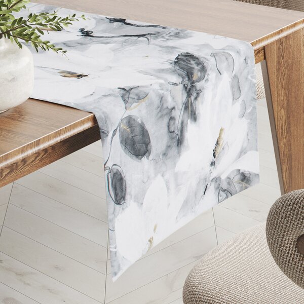 Biante Sametový běhoun na stůl Tamara TMR-006 Designové květiny na šedém 35x120 cm