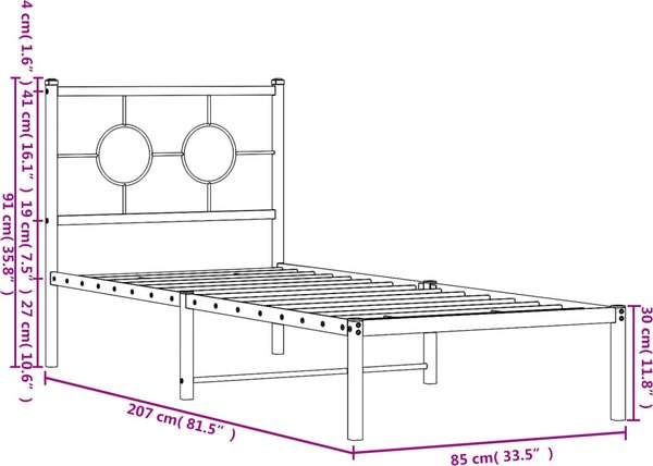 VidaXL Kovový rám postele s čelem 80 x 200 cm [376217] Barva: Černá