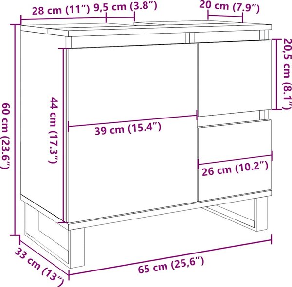 VidaXL Koupelnová skříňka pod umyvadlo šedá 65 x 33 x 60 cm kompozit [857228]