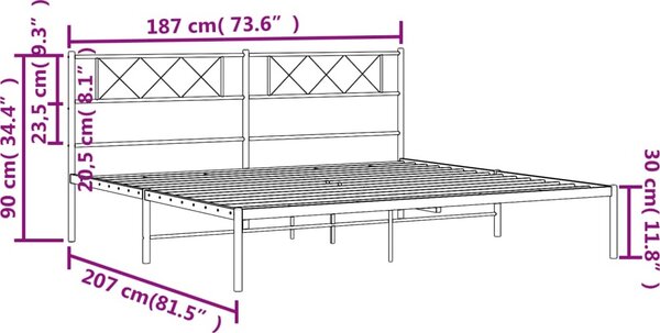VidaXL Kovový rám postele s čelem 180 x 200 cm [372281] Barva: Černá