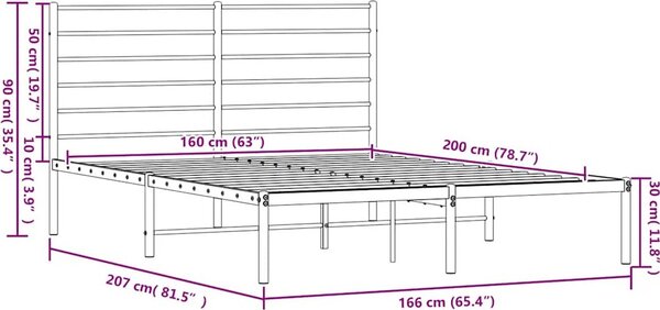 VidaXL Kovový rám postele s čelem 160 x 200 cm [352371] Barva: Bílá