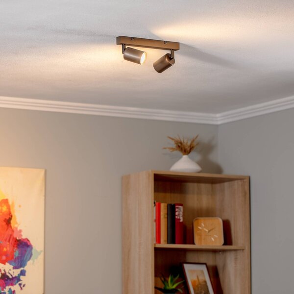 TK Lighting Stropní bodové světlo Top, nastavitelné, hnědé, lineární se dvěma světly, stmívatelný, Hnědá / rez, Obývací pokoj / jídelna, kov, Moderní, Stropní svítidlo