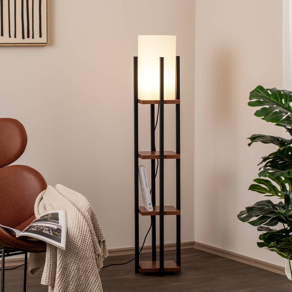 Opviq Stojací lampa Shelf, černá/měď, látka, výška 130 cm, E27, Černá, Obývací pokoj / jídelna, kov, Moderní