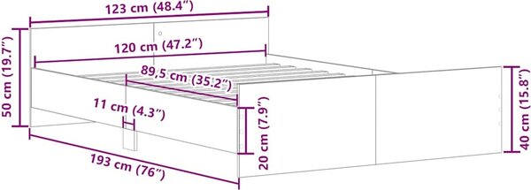 VidaXL Rám postele bez matrace 120x190 cm kompozitní dřevo [3203777] Barva: dub sonoma