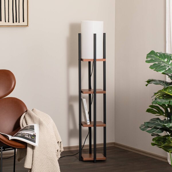 Opviq Stojací lampa Shelf, černá/měď, látka, výška 130 cm, E27, Černá, Obývací pokoj / jídelna, kov, Moderní