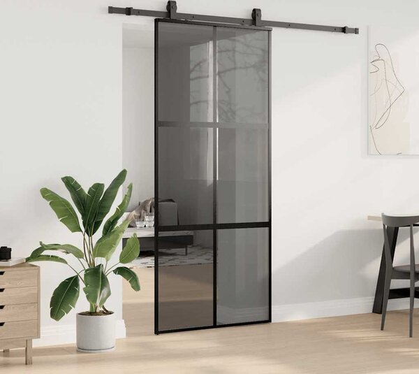 VidaXL Posuvné dveře se sadou kování černé 90x205 cm Tvrzené sklo [3375881] Barva: Černá a matná
