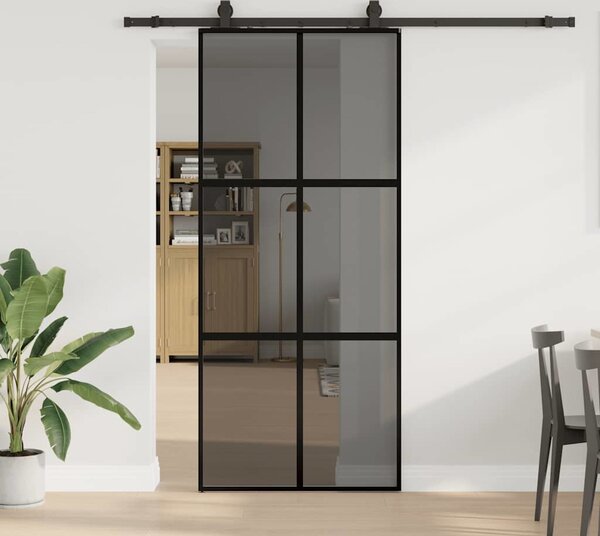 VidaXL Posuvné dveře se sadou kování černé 90x205 cm Tvrzené sklo [3375881] Barva: Černá a matná