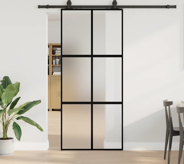 VidaXL Posuvné dveře se sadou kování černé 90x205 cm Tvrzené sklo [3375881] Barva: Černá a matná