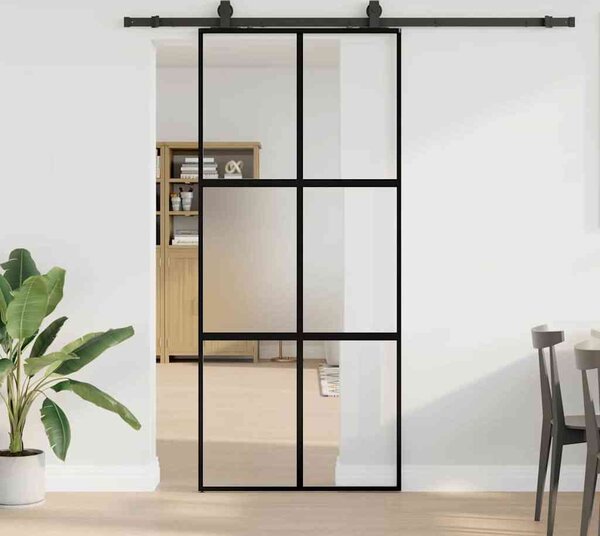 VidaXL Posuvné dveře se sadou kování černé 90x205 cm Tvrzené sklo [3375881] Barva: Černá a matná