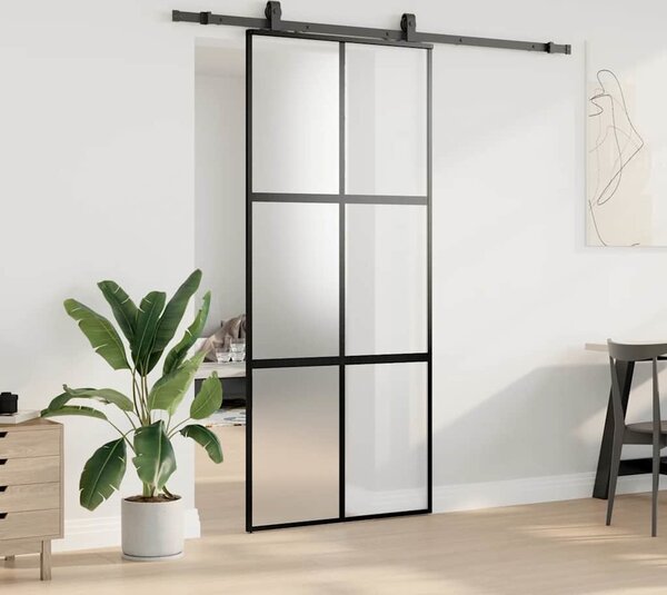 VidaXL Posuvné dveře se sadou kování černé 90x205 cm Tvrzené sklo [3375881] Barva: Černá a matná