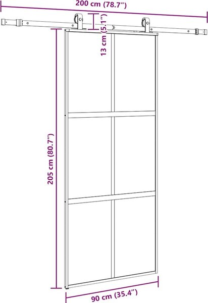 VidaXL Posuvné dveře se sadou kování černé 90x205 cm Tvrzené sklo [3375881] Barva: Černá a matná