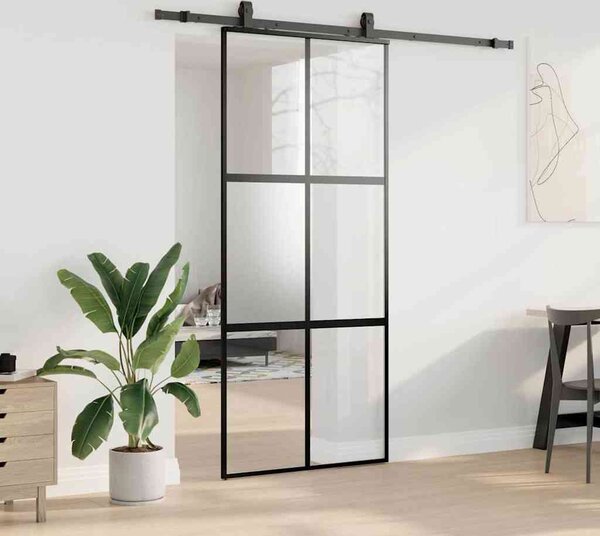 VidaXL Posuvné dveře se sadou kování černé 90x205 cm Tvrzené sklo [3375881] Barva: Černá a matná
