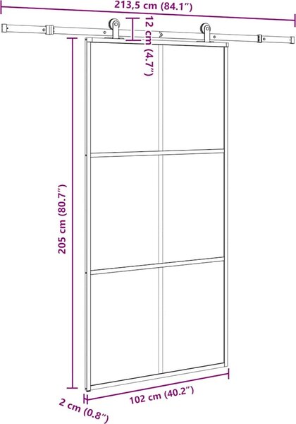 VidaXL Posuvné dveře s kováním 102x205 cm ESG sklo a hliník [3332820]
