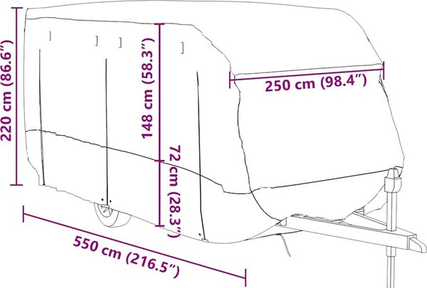 VidaXL Krycí plachta na karavan šedá 550x250x220 cm netkaná textilie [4015866]