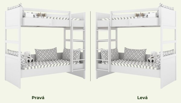 Bílá patrová postel se dvěma lůžky SIMONE se žebříkem a policí 90x200 cm Zvolte šuplík: Bez šuplíku