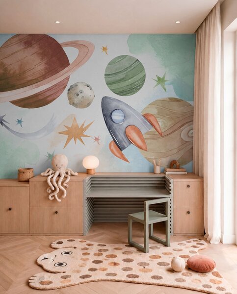 Fototapety Barevné ilustrace zobrazující různé planety a vesmír akvarel, Fototapety dětské, Fototapety pro chlapce, w00539 : uwalls.cz
