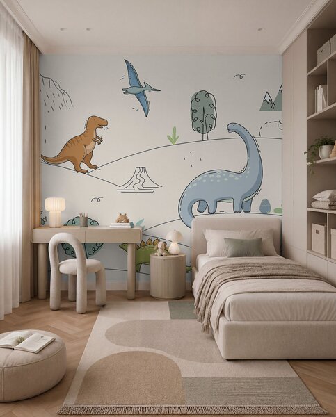 Fototapety Barevní dinosauři na kopcích, Fototapety dětské, Fototapety dinosauři, w00637 : uwalls.cz