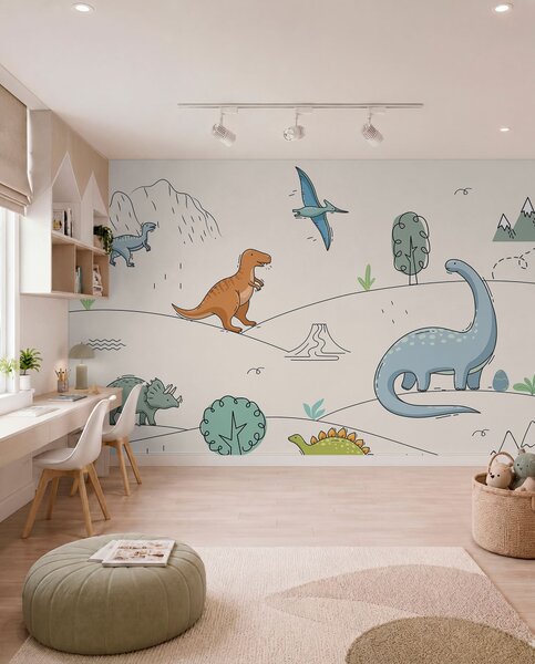Fototapety Barevní dinosauři na kopcích, Fototapety dětské, Fototapety dinosauři, w00637 : uwalls.cz
