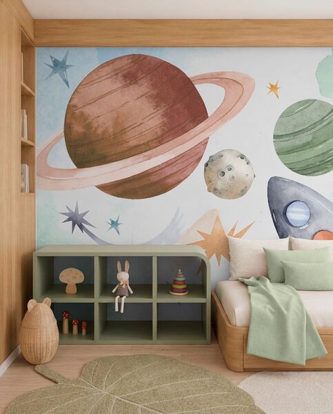 Fototapety Barevné ilustrace zobrazující různé planety a vesmír akvarel, Fototapety dětské, Fototapety pro chlapce, w00539 : uwalls.cz