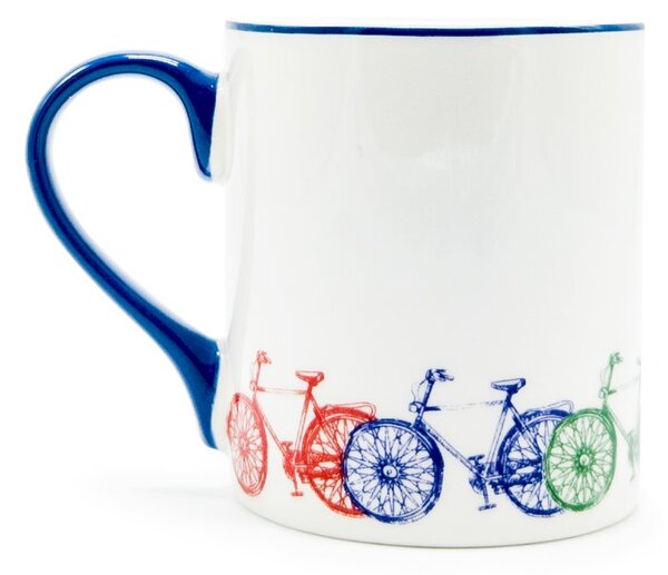 Porcelánový hrnek Na kole, 280 ml – bílý, s barevnými bicykly