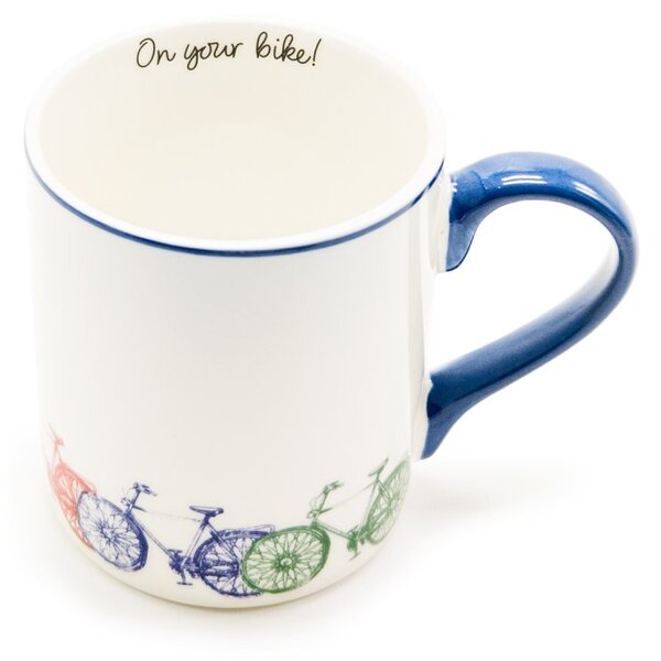 Porcelánový hrnek Na kole, 280 ml – bílý, s barevnými bicykly