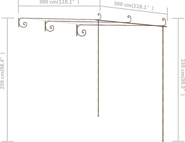 VidaXL Zahradní pergola hnědá s patinou 3 x 3 x 2,5 m železná [313997]