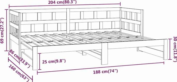 VidaXL Výsuvná postel masivní borovice 2x (80 x 200) cm [820229] Barva: Přírodní