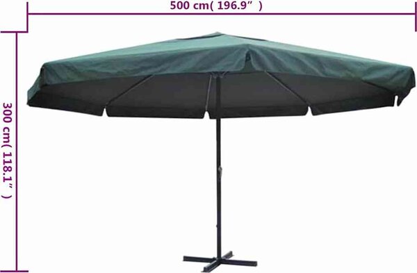 VidaXL Zahradní slunečník s hliníkovou tyčí 500 cm [47369] Barva: Zelená