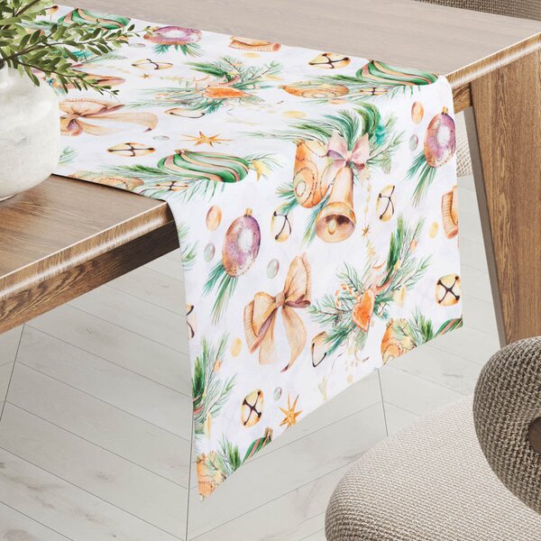 Biante Vánoční dekorační běhoun na stůl PML-039 Baňky a zvonečky 20x120 cm