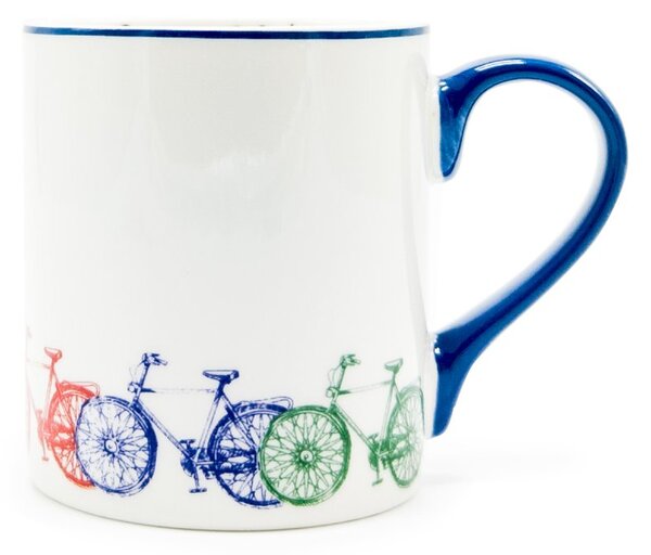 Porcelánový hrnek Na kole, 280 ml – bílý, s barevnými bicykly