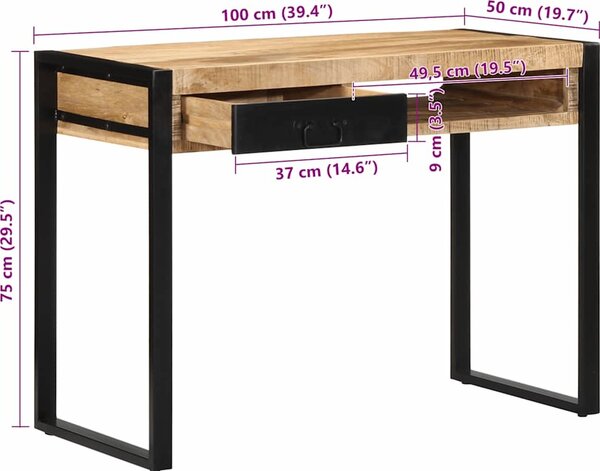 VidaXL Psací stůl 100x50x75 cm masivní hrubé mangovníkové dřevo [4015931]