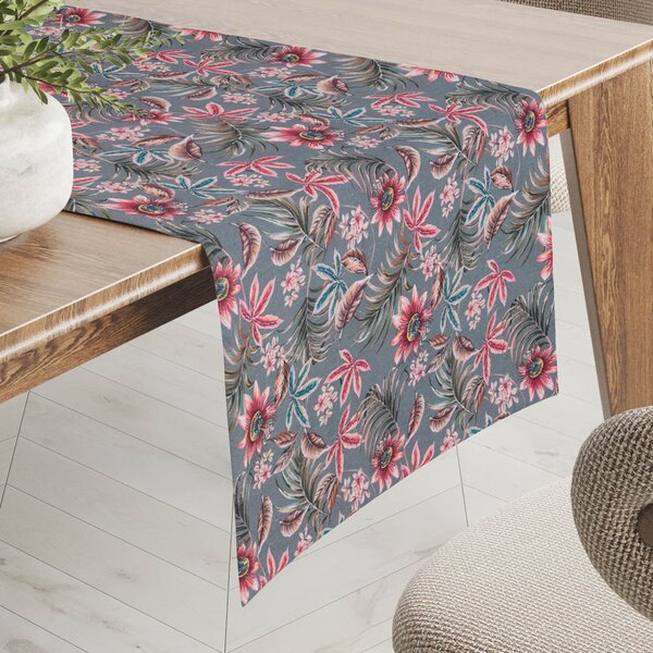 Biante Dekorační běhoun na stůl PML-043 Tropické květy na šedém 20x120 cm
