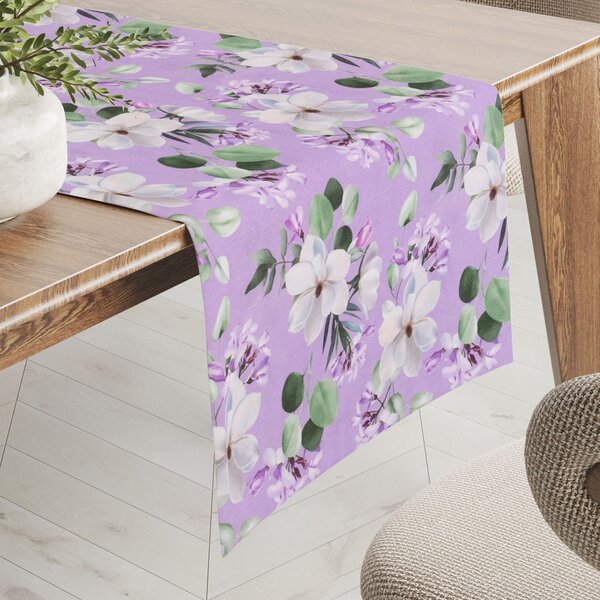 Biante Dekorační běhoun na stůl PML-044 Květy magnolie na fialovém 20x120 cm