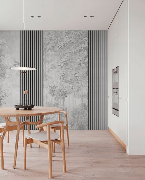 Fototapety Dřevěné panely a jemný les v šedých tónech, Fototapety černobílé, w00670v3 : uwalls.cz