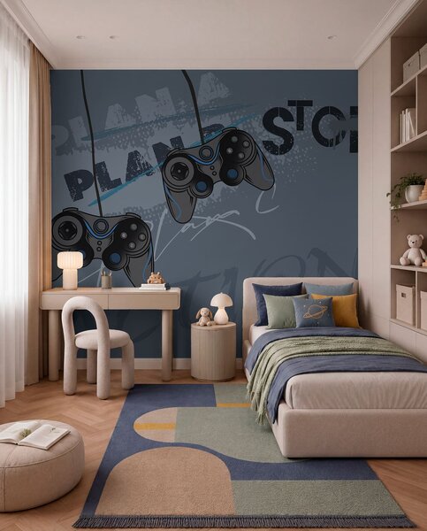 Fototapety Dětská tapeta pro teenagery s joysticky a grafickým, Fototapety teen room, Fototapety pro dospívajícího chlapce, w00829 : uwalls.cz