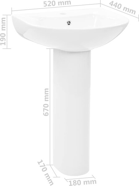 VidaXL Volně stojící umyvadlo podstavec keramické bílé 520x440x190 mm [142999]