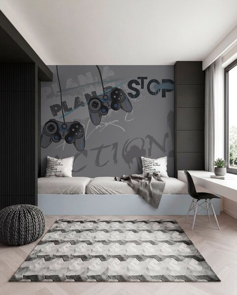 Fototapety Dětská tapeta pro teenagery s joysticky a grafickým, Fototapety teen room, Fototapety pro dospívajícího chlapce, w00829v1 : uwalls.cz
