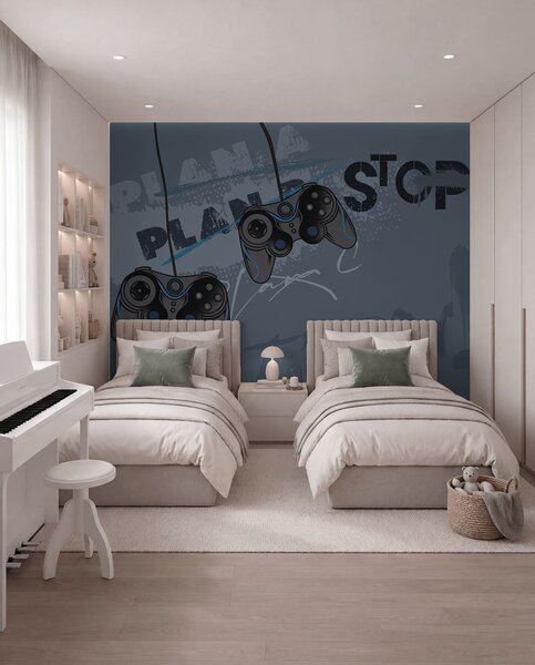 Fototapety Dětská tapeta pro teenagery s joysticky a grafickým, Fototapety teen room, Fototapety pro dospívajícího chlapce, w00829 : uwalls.cz