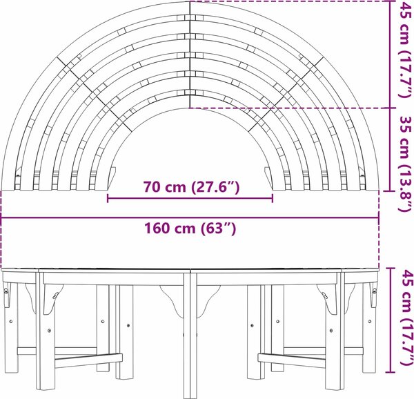 VidaXL Stromová lavička 4 -Seater 160 x 80 x 45cm Přírodní [4108060]