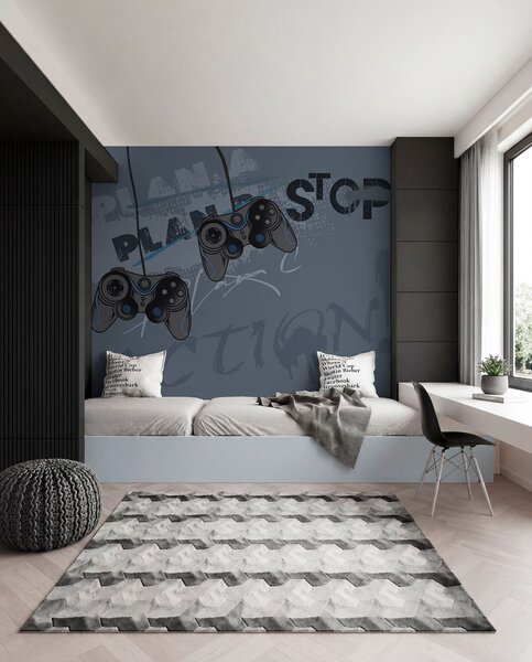 Fototapety Dětská tapeta pro teenagery s joysticky a grafickým, Fototapety teen room, Fototapety pro dospívajícího chlapce, w00829 : uwalls.cz