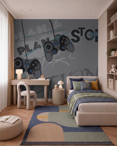 Fototapety Dětská tapeta pro teenagery s joysticky a grafickým, Fototapety teen room, Fototapety pro dospívajícího chlapce, w00829v1 : uwalls.cz