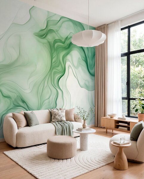 Fototapety Zelené abstraktní vlny na světlém pozadí, Fototapety 3D, w01185 : uwalls.cz