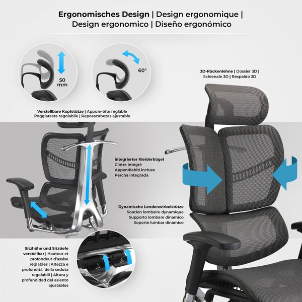 Kancelářská židle Norfolk Ergonomic - Šedá
